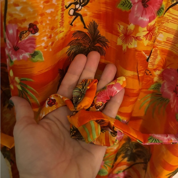 Puerto Rico Womens Dress Hawaiian Midi Tie Back Ankle Slits Orange Yellow Sz Med - Picture 8 of 12